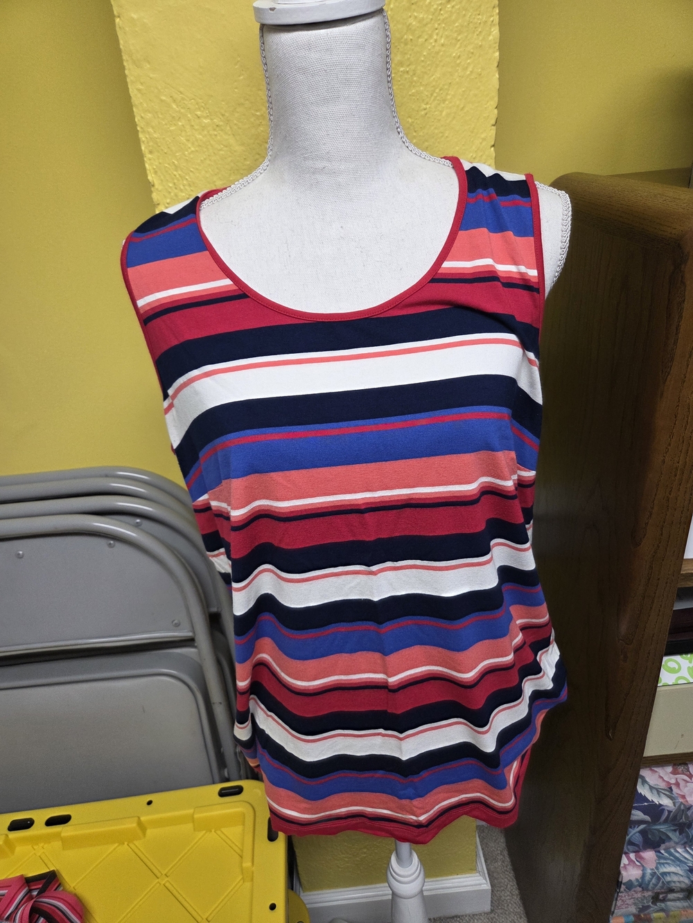 Lands End Women’s Striped Sleeveless Tank Top - Navy, Coral, Blue, White